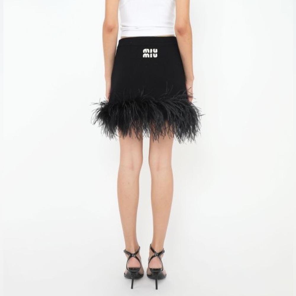 MIU MIU 2022 Cashmere Feather Trim Mini Skirt US4/IT40 - Picture 3 of 11